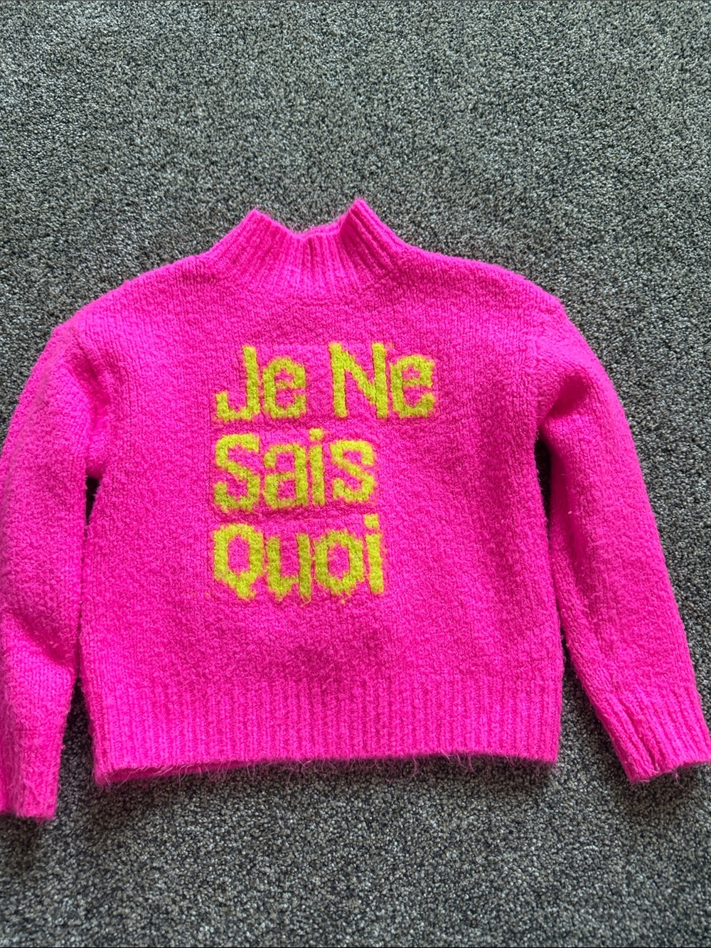 GB girls Hot Pink Sweater with Yellow Text 'Je Ne Sais Quoi'